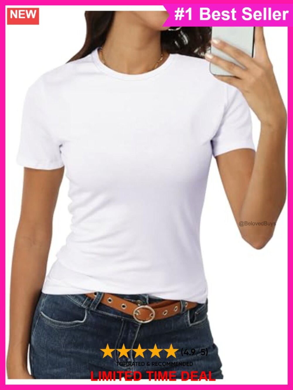 Women's Cotton Blend Crew Neck Short Sleeve Fitted Basic Summer Tee